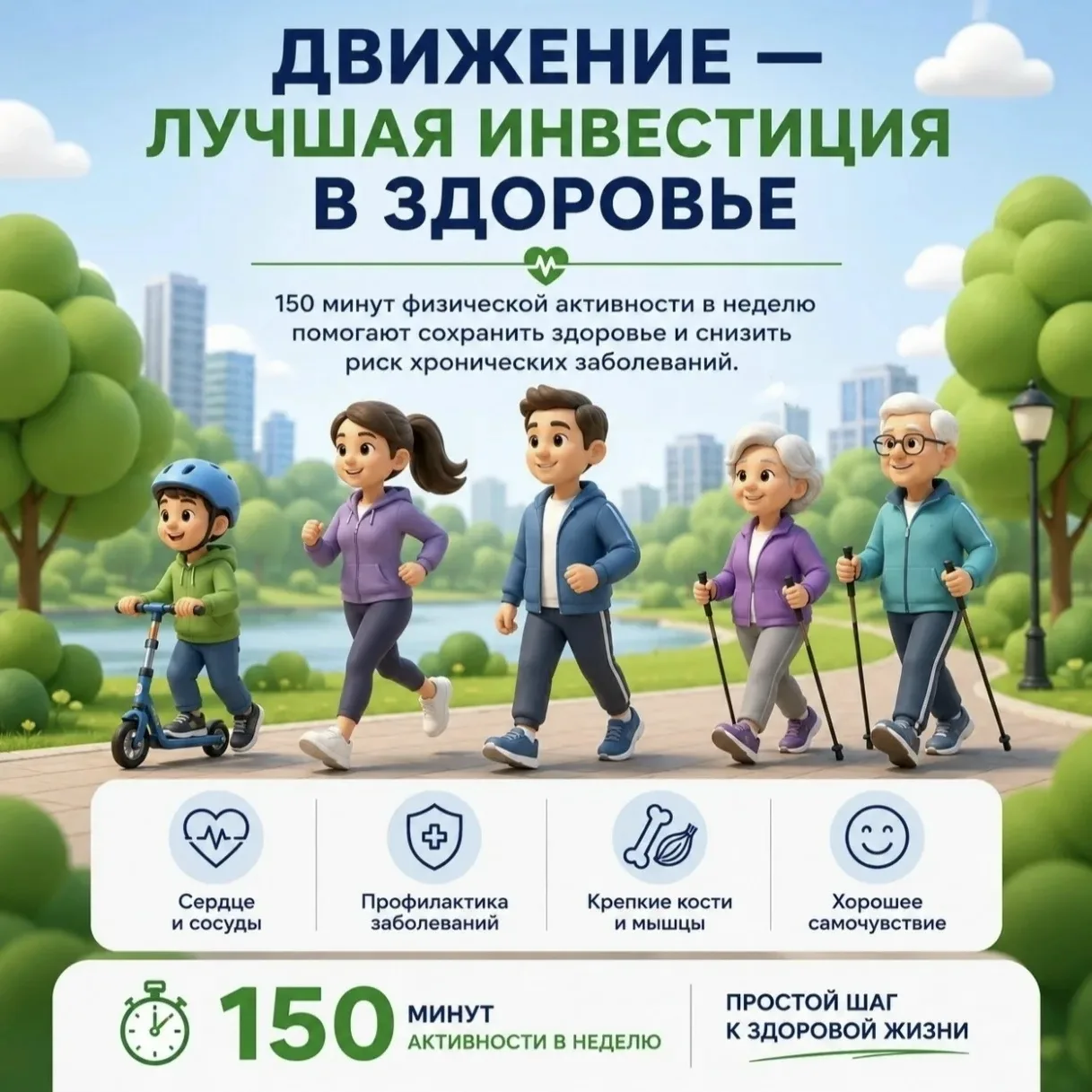 🎯Движение — лучшая инвестиция в здоровье 
 
Регулярная физическая активность помогает сохранить здо
