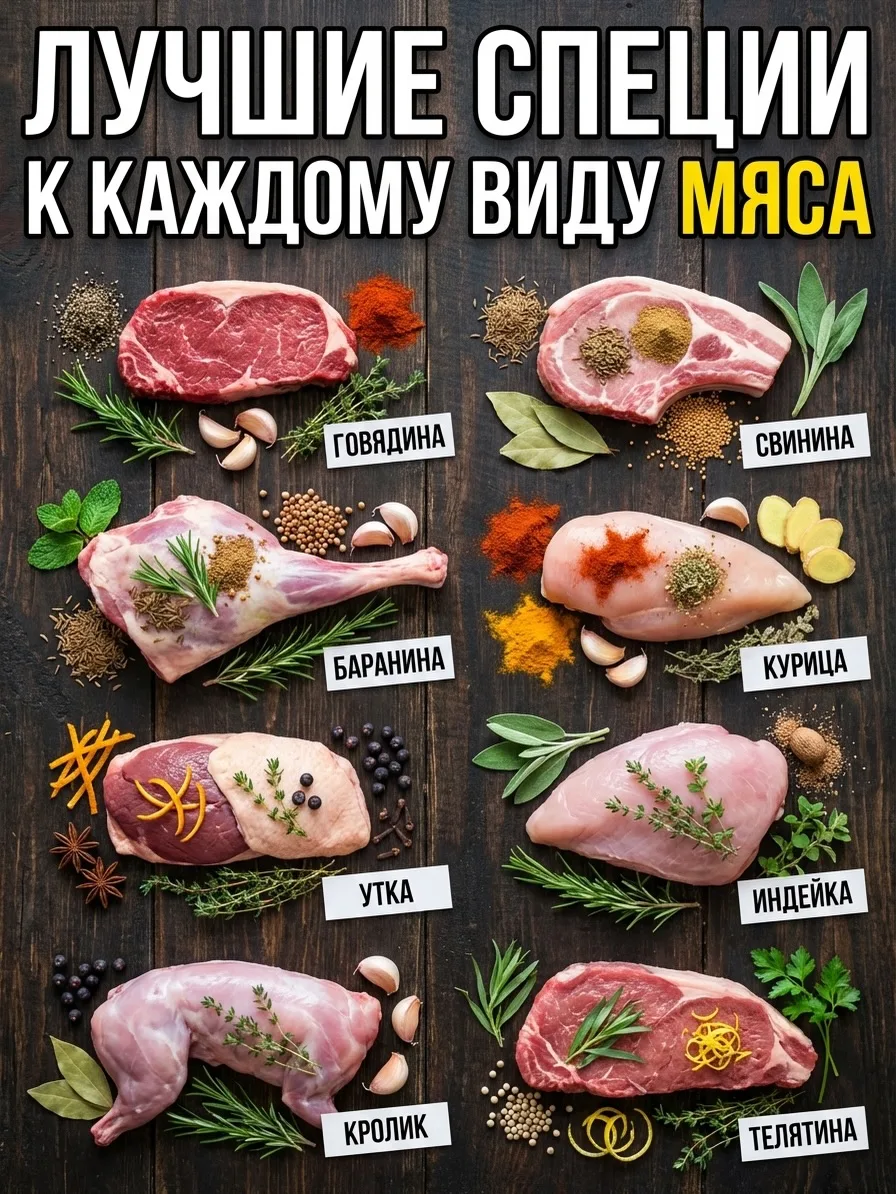 🌿 Лучшие специи к каждому виду мяса