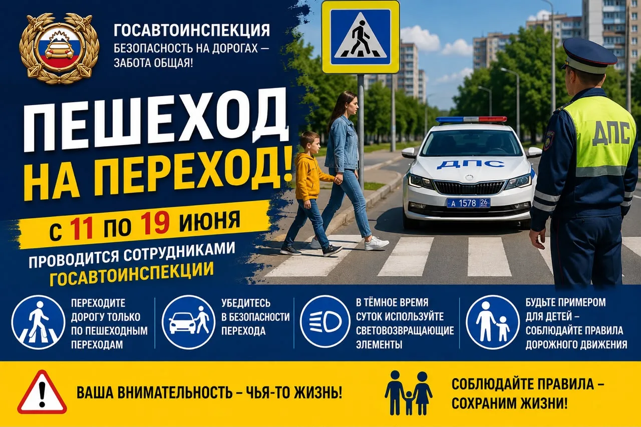‼️🚔С 11 по 19 июня проводится профилактическое мероприятие «Пешеход на переход!», которое направлен