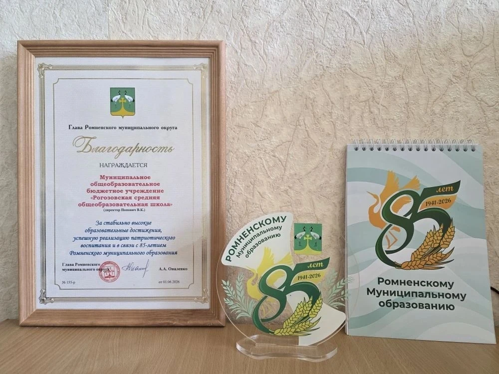 Рогозовской школе объявлена благодарность за высокие образовательные достижения, успешную реализацию