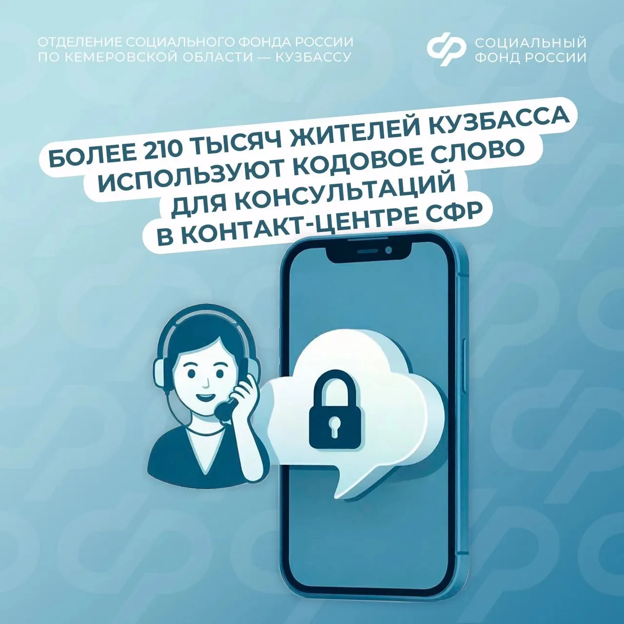 Более 210 тысяч жителей Кузбасса используют кодовое слово для консультаций в контакт-центре СФР

📋К