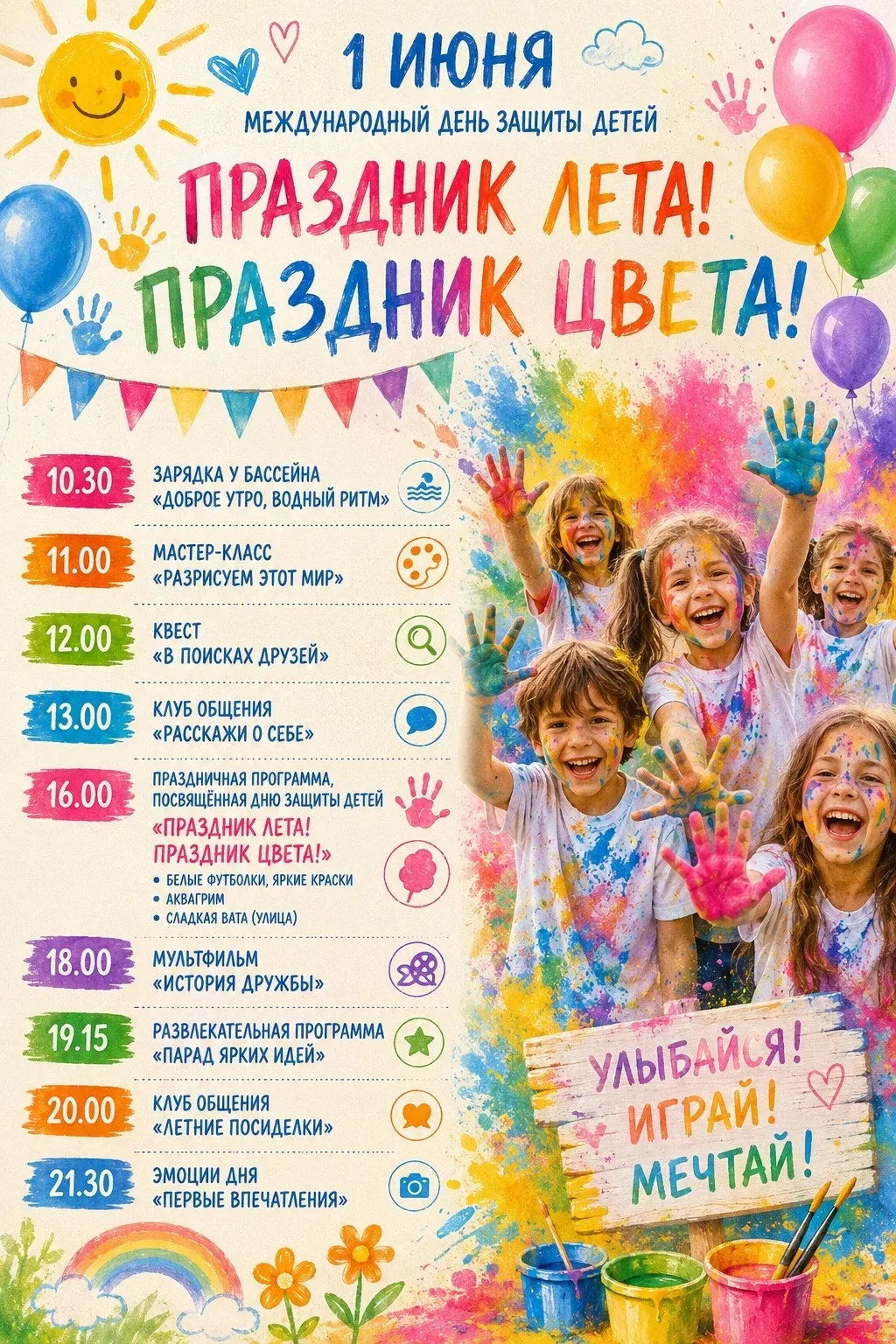 День защиты детей 🌸✨🎉

Мы подготовили яркую программу этого светлого праздника🌟🌿❤

10:30 – заряд