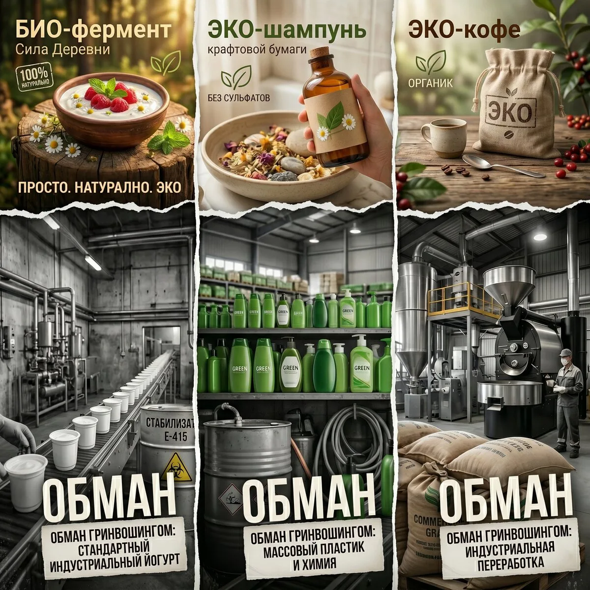 Не дай себя обмануть гринвошингом: «эко», «био», и пр.

Гринвошинг - когда компании создают ложное в