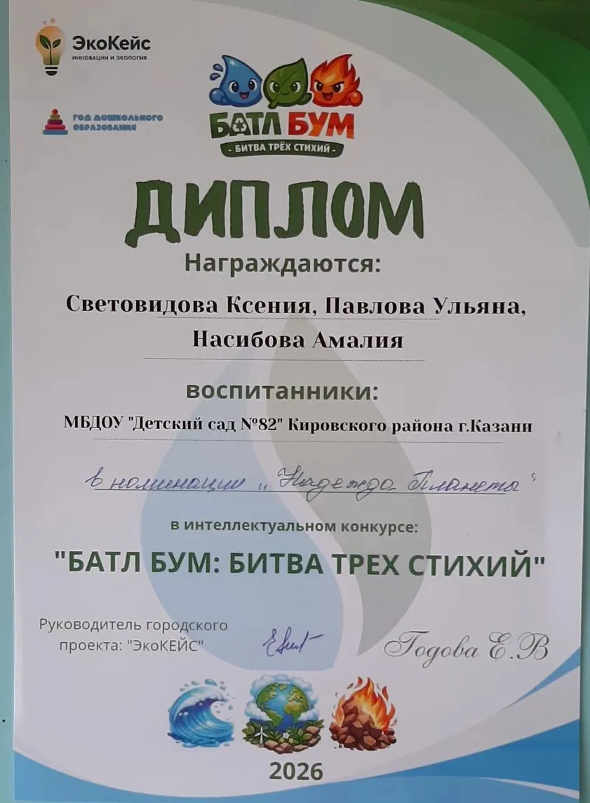 Сегодня команда нашего сада приняла участие в Батл Буме: битва трёх стихий. Воспитанницы Световидова