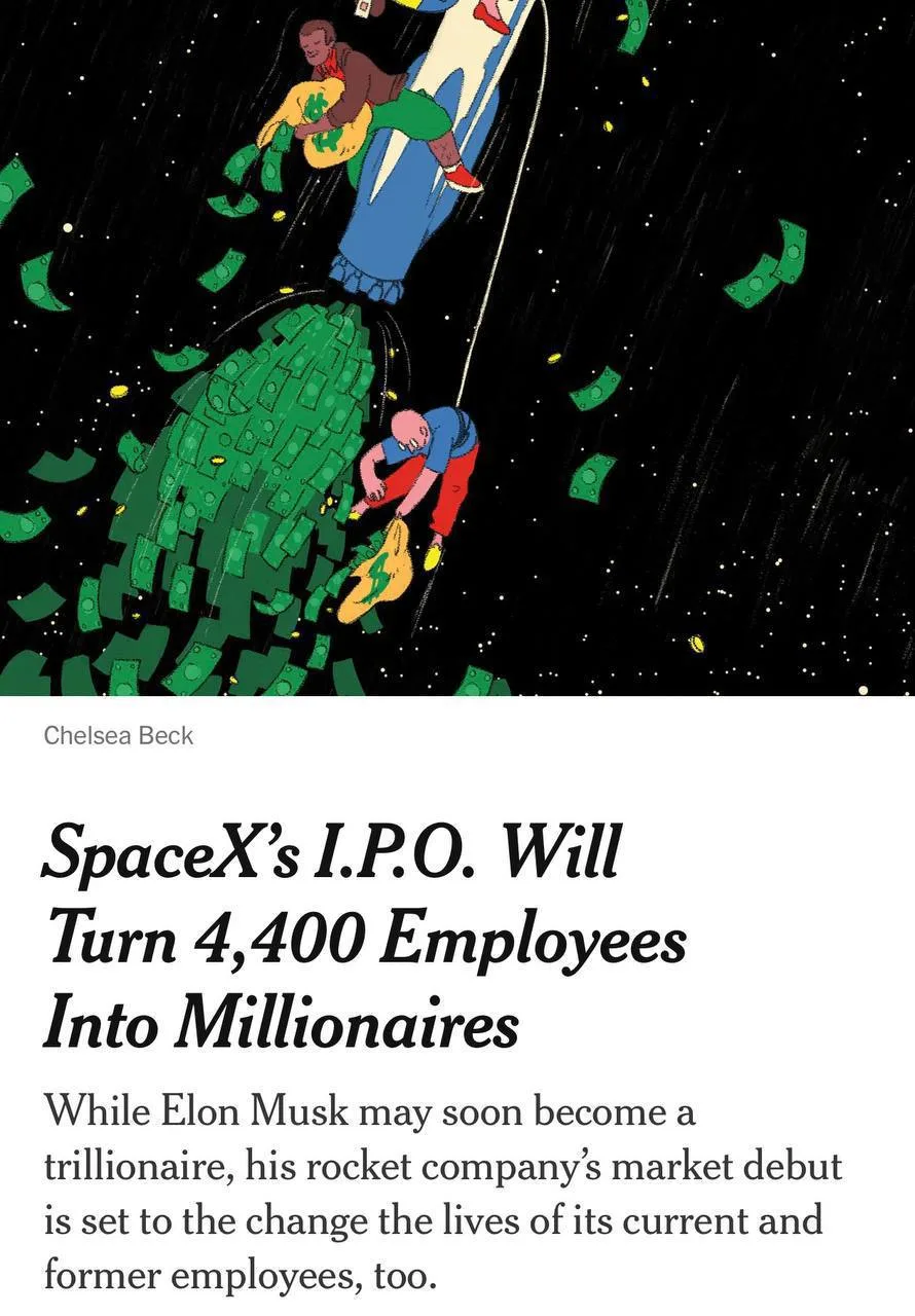 IPO SpaceX может привести к появлению более 4400 долларовых миллионеров всего за один день, благодар