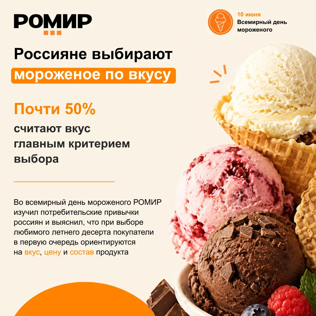 Россияне выбирают мороженое по вкусу

Во Всемирный день мороженого РОМИР изучил потребительские пред