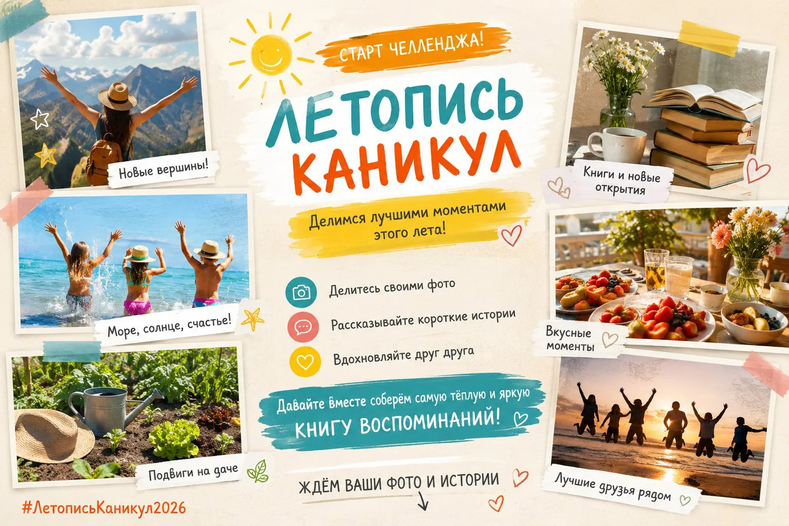 ☀️ Друзья, объявляем старт нашего летнего челленджа «Летопись каникул»!

Мы приглашаем к участию все