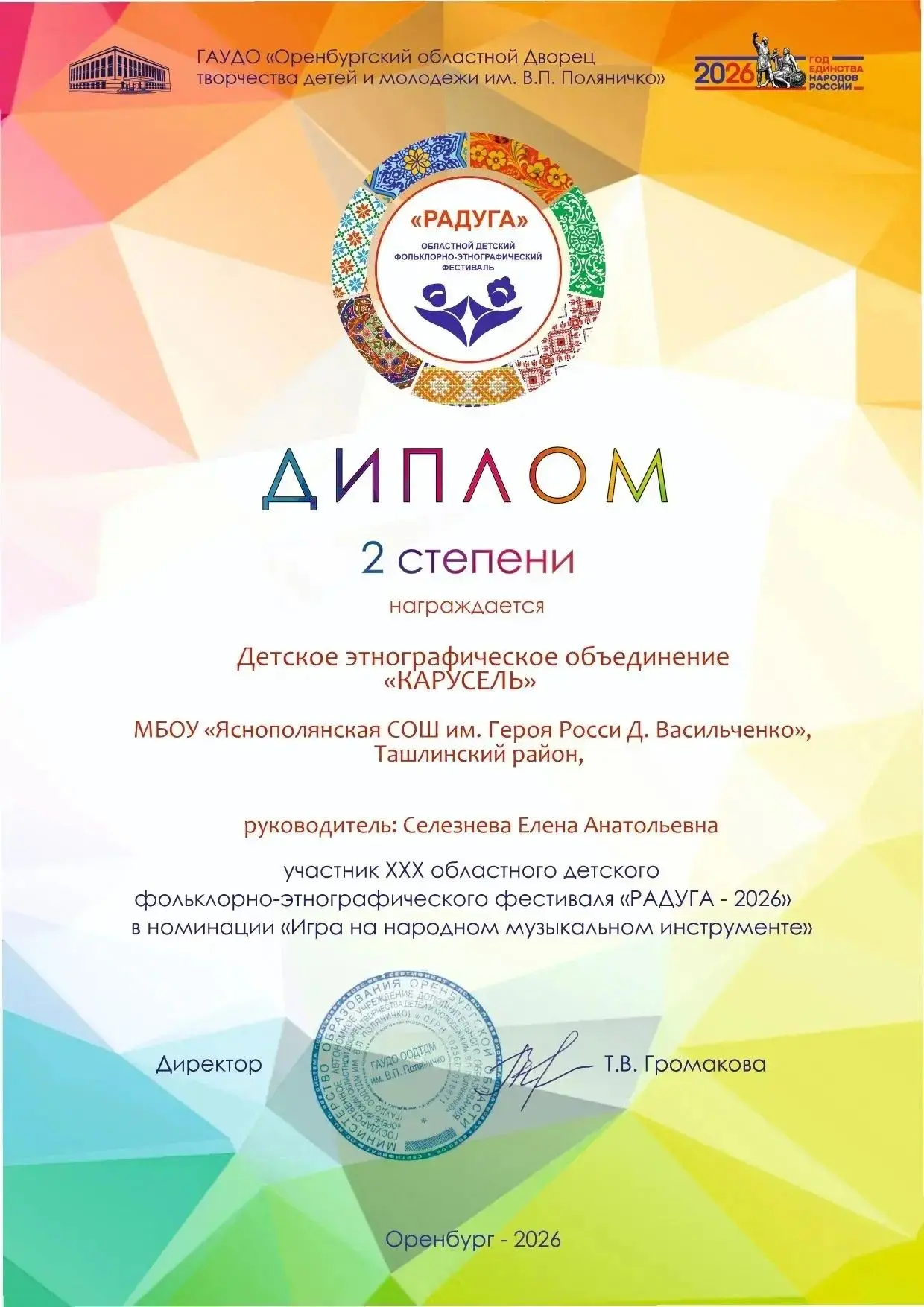 Ташлинский район в заочном этапе фестиваля «Радуга – 2026»
В заочном этапе фестиваля в номинации «Фо