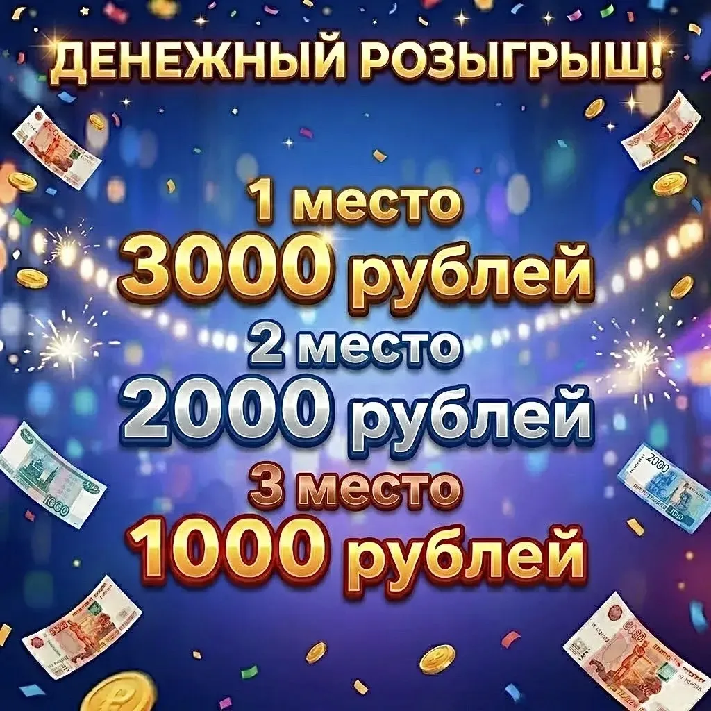 Участвуйте в нашем розыгрыше и получите шанс выиграть 3000, 2000 или 1000 рублей! 💵

Будет 3 приза: