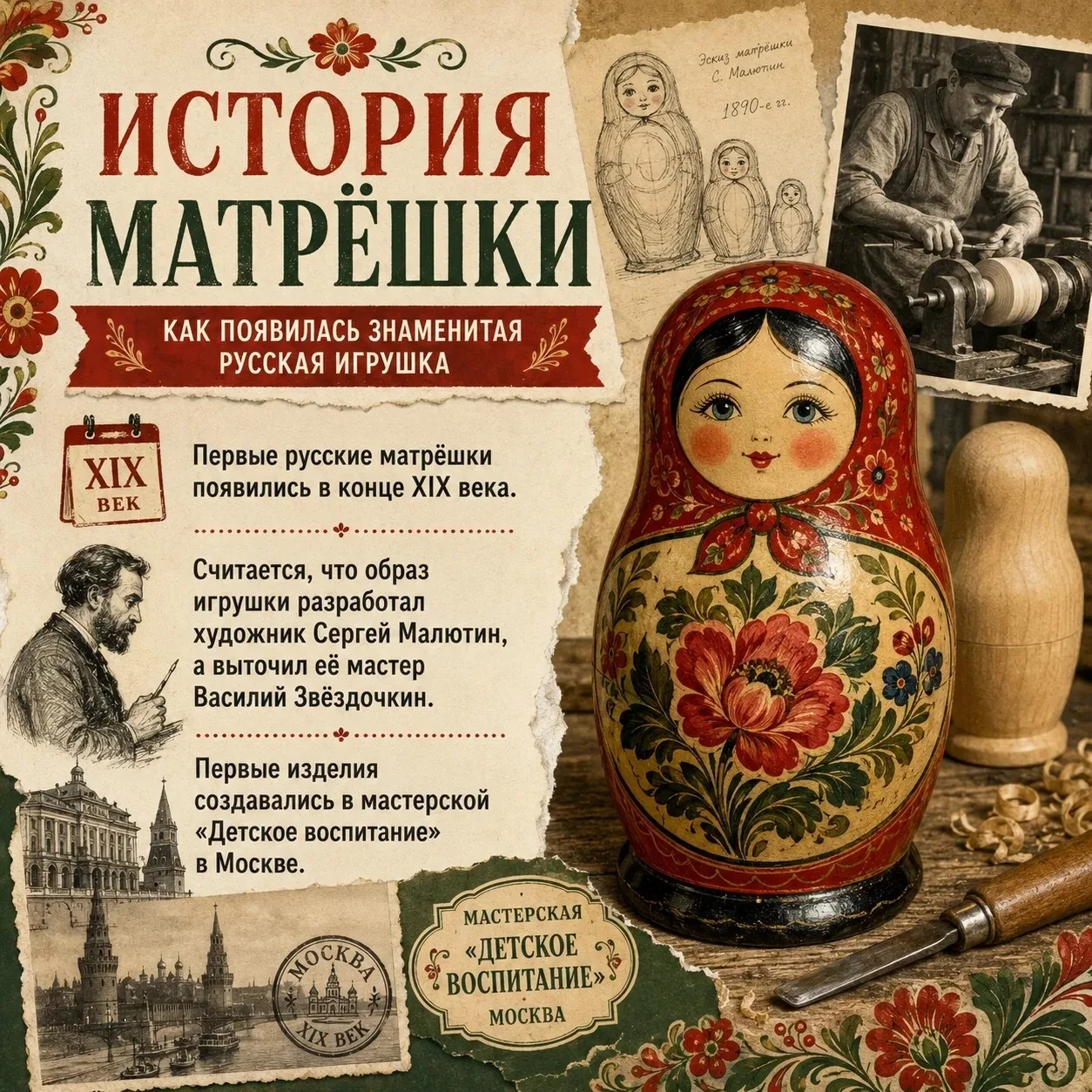 🪆  Матрёшка, один из самых узнаваемых символов России.

Она появилась в конце XIX века в Москве и б