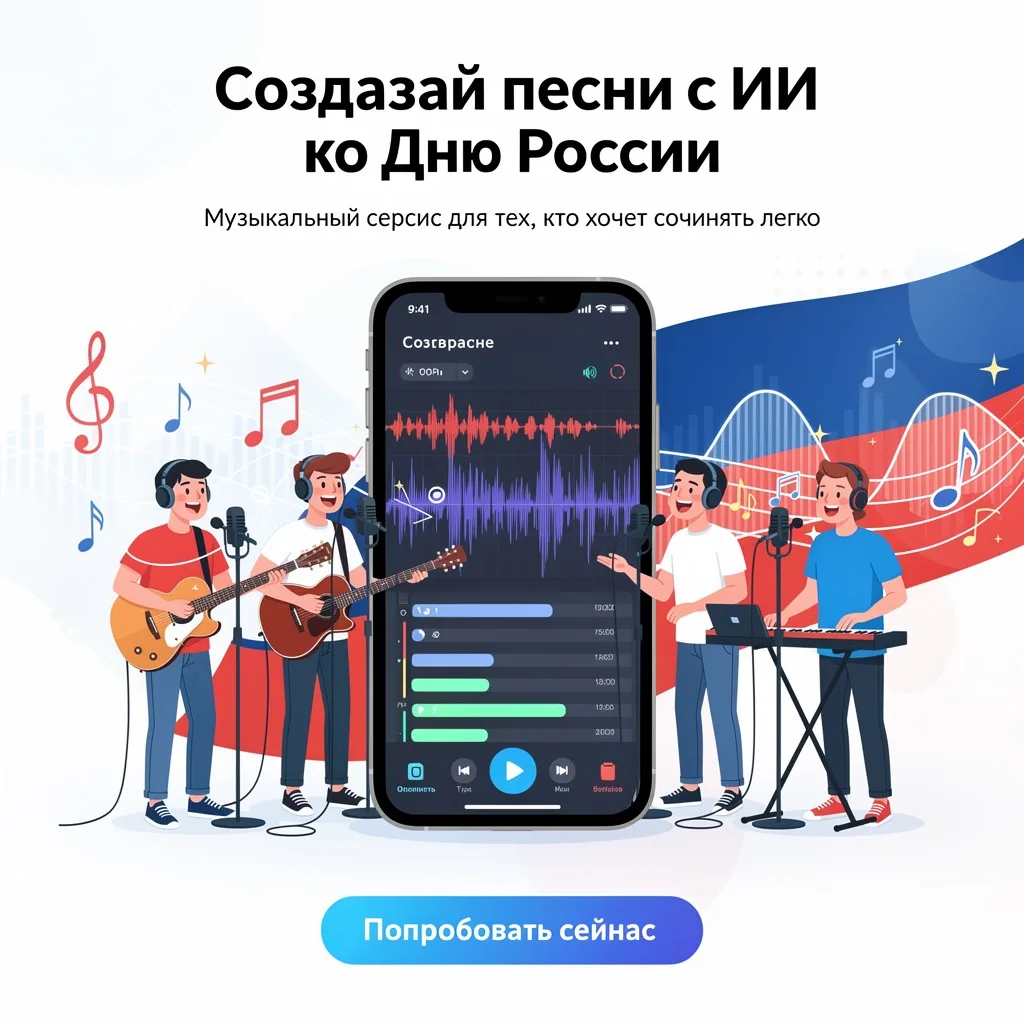 🇷🇺 С Днём России!
В честь праздника — особый пакет: 12 песен за 999 ₽ вместо семи. 😉
Просто введи