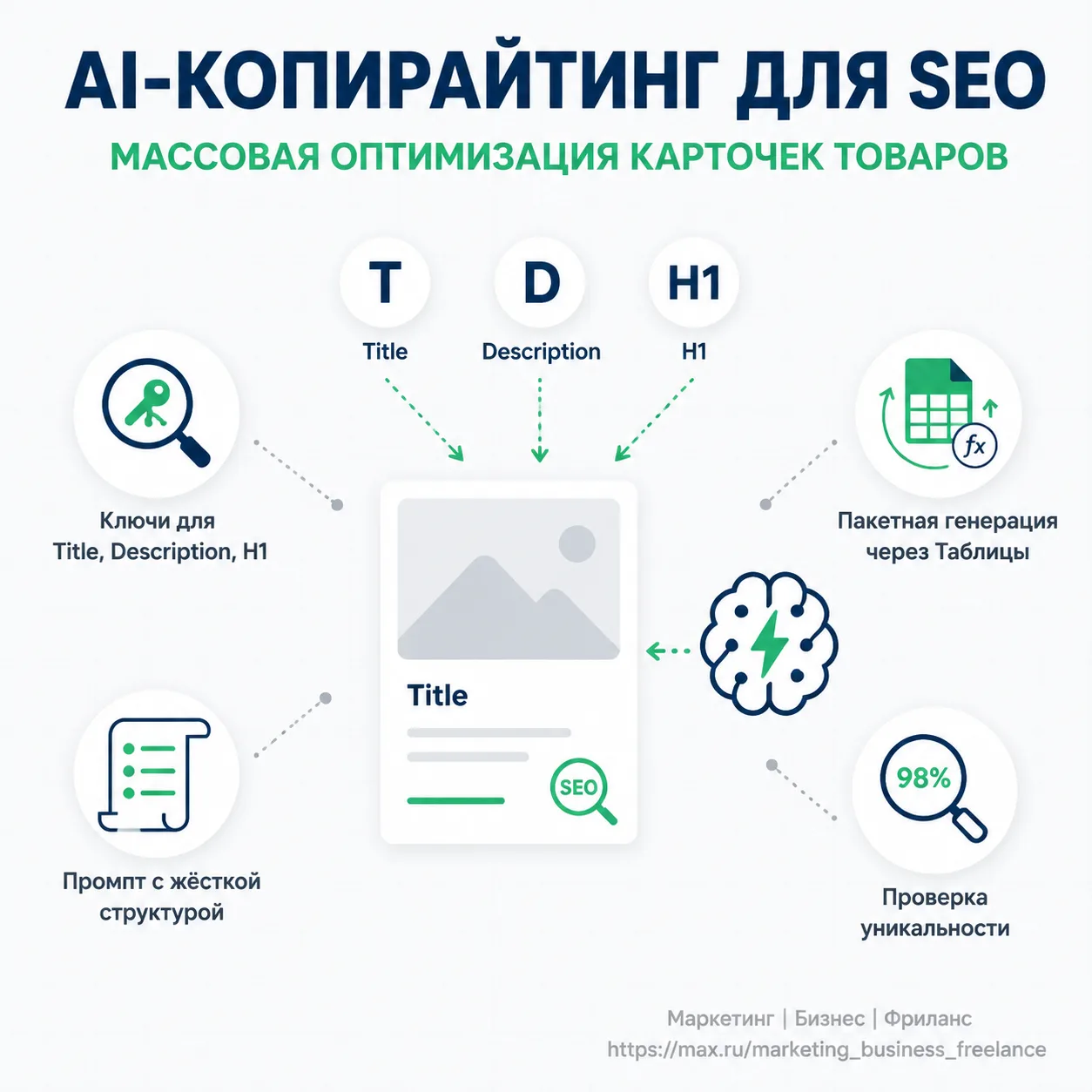 Настройка пакетной генерации SEO-описаний (Title, Description, H1) через API нейросетей напрямую в G