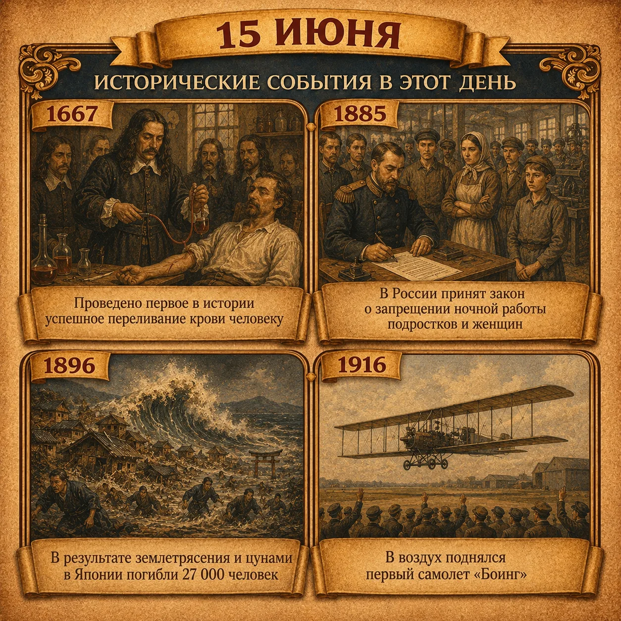 🗓События произошедшие 15 июня:

1667 - Проведено первое в истории успешное переливание крови челове