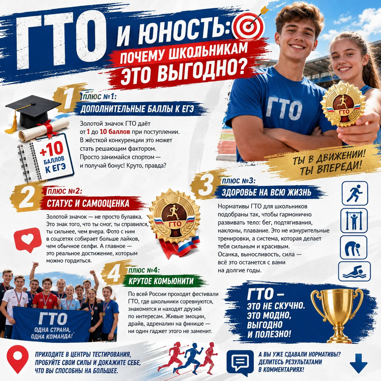 ГТО и юность: почему школьникам это выгодно? 🎯
Всем привет! 👋 Думаете, ГТО — это скучная обязаловк