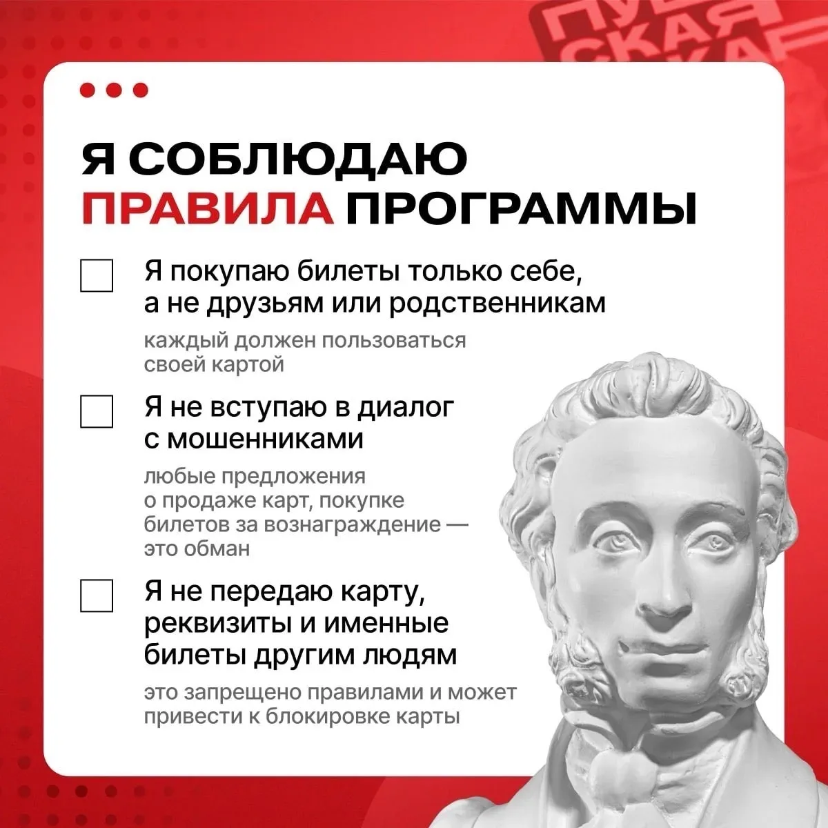 🎫 «Пушкинская карта» открывает двери в мир культуры, а мы поможем сделать этот путь безопаснее!

Те