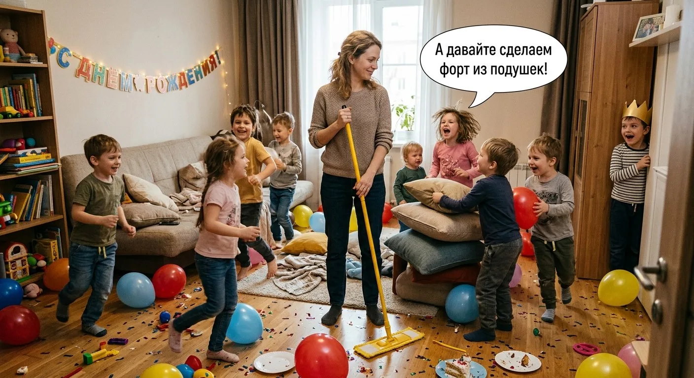 ДЕНЬ РОЖДЕНИЯ: ЖДАЛИ ПРАЗДНИК, А ПОЛУЧИЛИ ХАОС 🎉🎂🦖

Именинник в короне прячется за шкафом. 

«Мам
