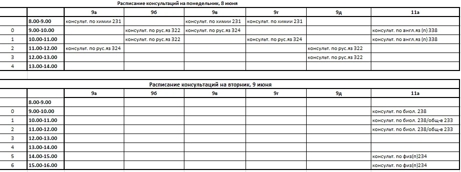 График консультаций на текущую неделю