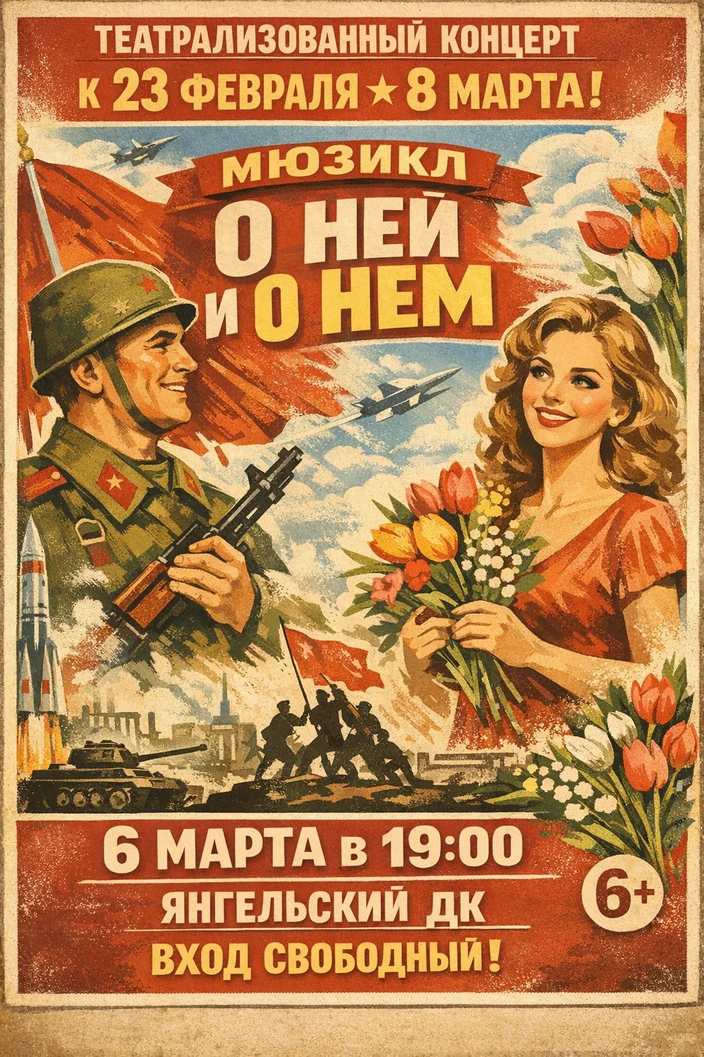 Приглашаем вас на праздничный концерт, посвящённый Дню защитника Отечества и Международному женскому