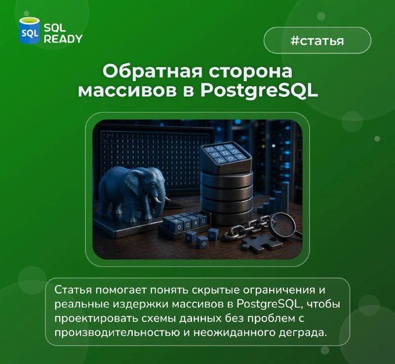 Информативная статья вышла на Хабре: «Обратная сторона массивов в PostgreSQL»!

В этой статье:
• Раз