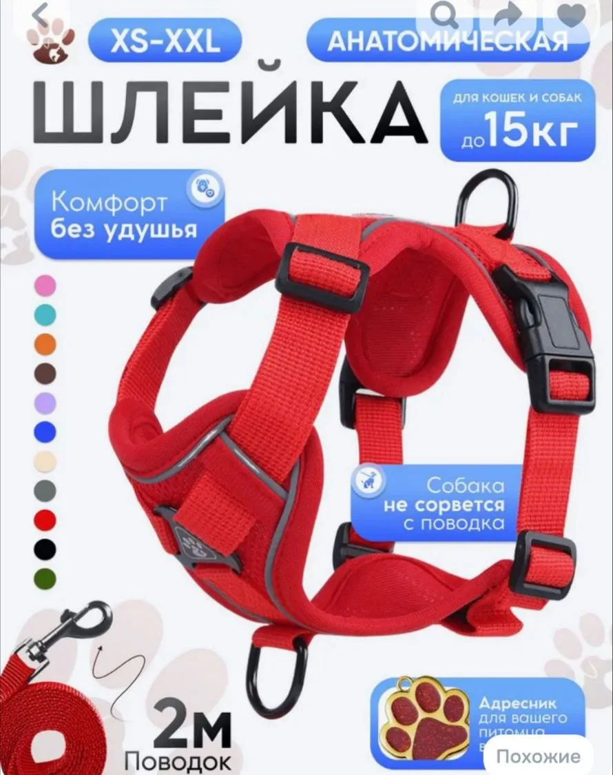 Шлейка для собак мелких пород анатомическая, с поводком 2 метра Savipets, размер S, цвет красный
❗50