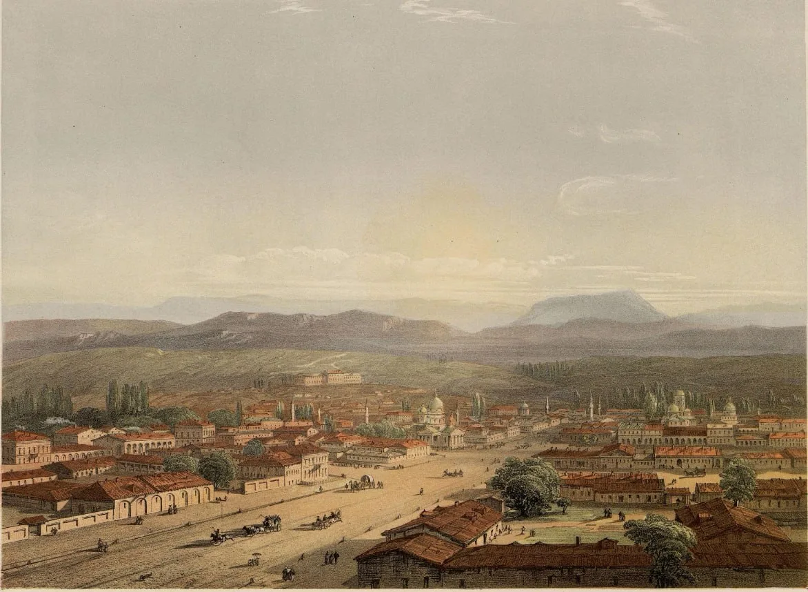 Валькер. Симферополь. 1856 год

По рисунку К. Боссоли. Из альбома «Виды Крыма». 
Бумага, цветная лит
