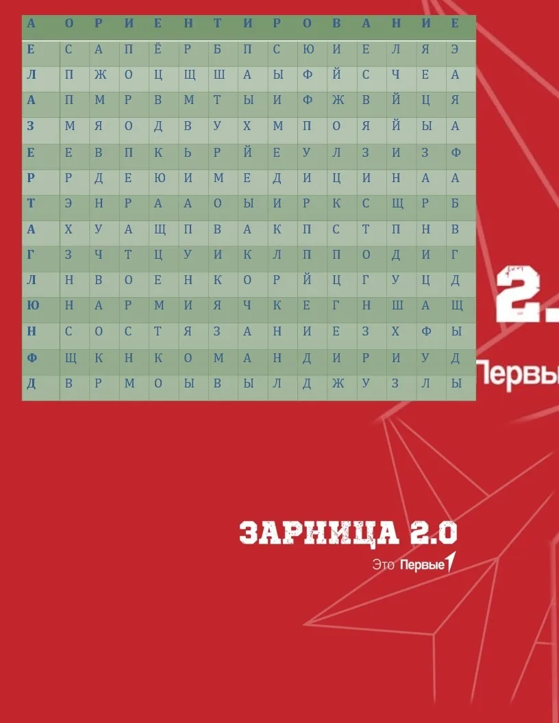 🔥Всем привет) Сегодня мы сделали филворд, в нем зашифрованы слова, которые связаны с "Зарницей 2.0"