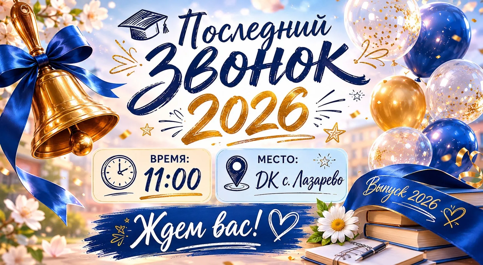 🎓ПРИГЛАШЕНИЕ НА ПОСЛЕДНИЙ ЗВОНОК 2026🎓

Дорогие выпускники, уважаемые родители, педагоги и гости!
