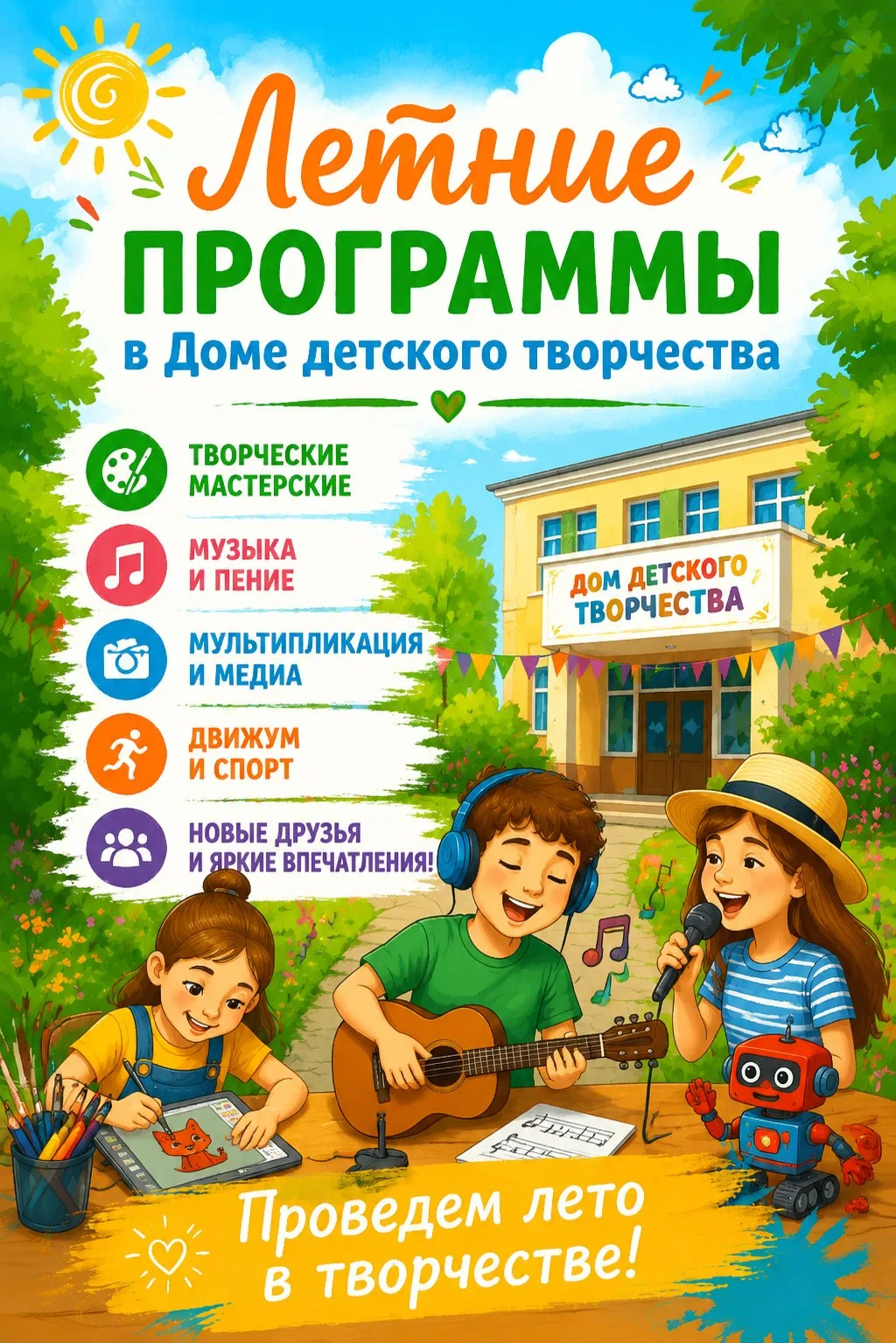 ЛЕТНИЕ ПРОГРАММЫ ДЛЯ ДЕТЕЙ ОТ 7 ДО 14 ЛЕТ

В июне 2026г для детей от 7 до 14 лет Дом детского творче
