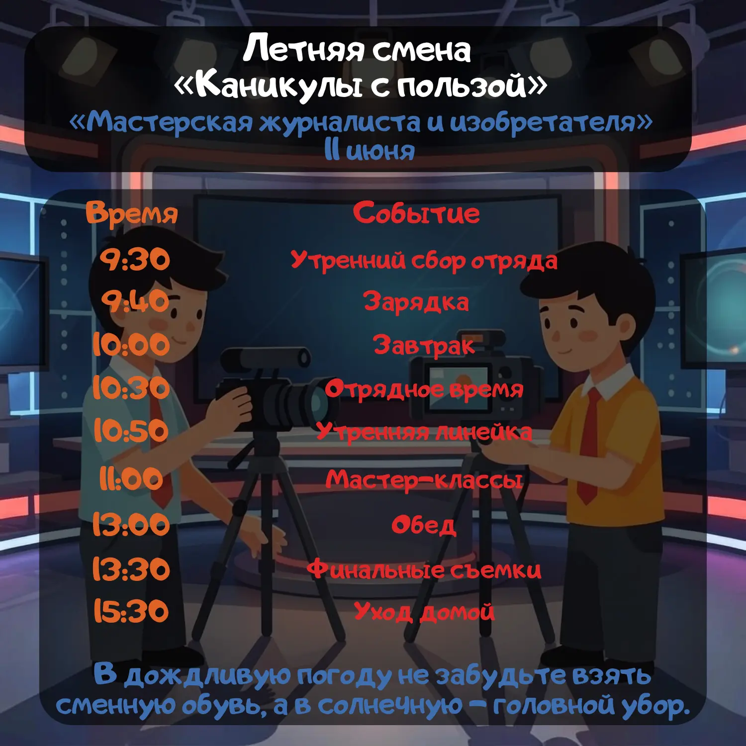 ❗ Уважаемые родители и участники смены «Мастерская журналиста и изобретателя» 

Высылаем расписание 