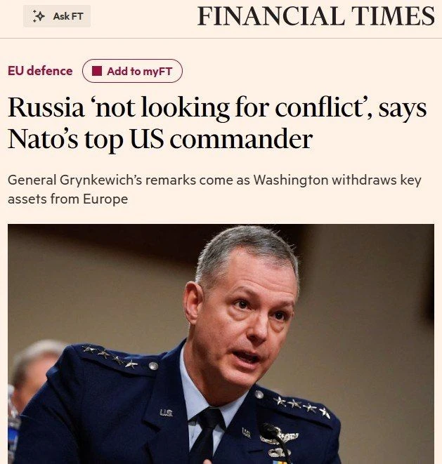 FT: Россия «не стремится к конфликту»
 
Главнокомандующий Объединенными вооруженными силами НАТО в Е