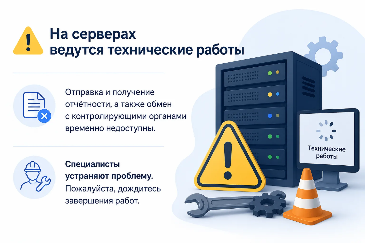 ‼️На серверах ведутся Технические Работы. Отправка и получение отчётности, а также обмен с контролир
