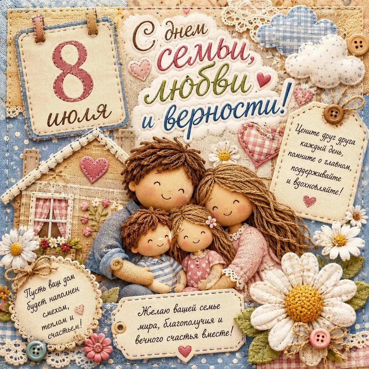 🎉 С Днём семьи, любви и верности!
 
❤️Семья — это тихая гавань, где всегда ждут и понимают, где бер