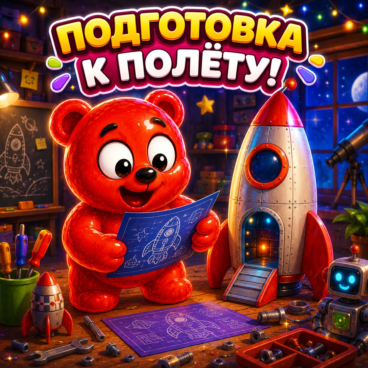 🚀🐻 Подготовка к полёту

Валерка строит ракету!

Куда отправимся?

❤️ — На Луну
👍 — На Марс
😅 — В