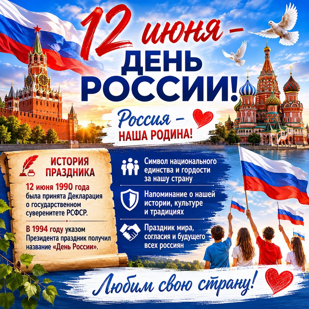 12 июня – День России

Сегодня мы отмечаем один из самых важных государственных праздников – День Ро
