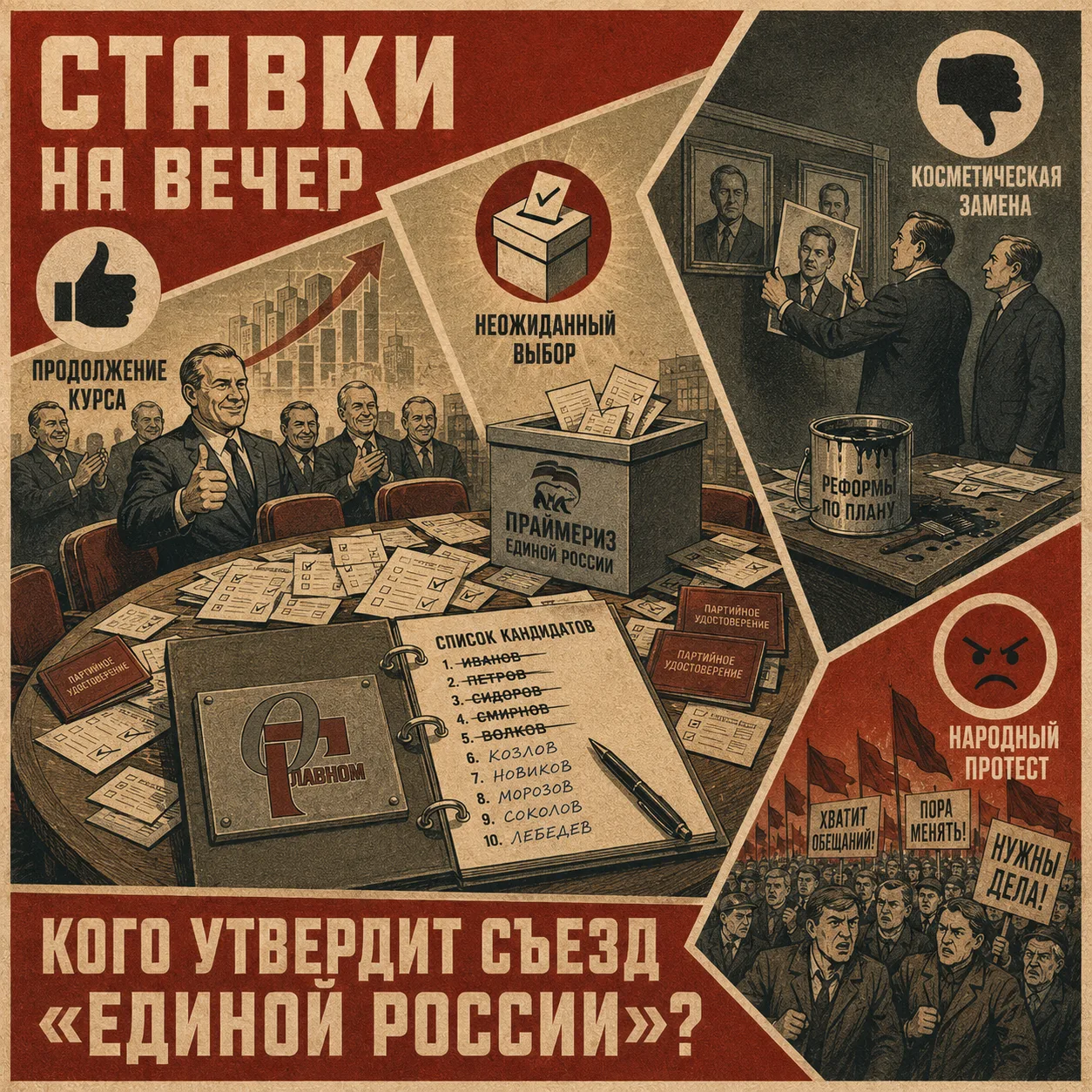 🎲 Ставки на вечер: кого утвердит съезд «Единой России» — ветеранов СВО или старую гвардию?

В прошл