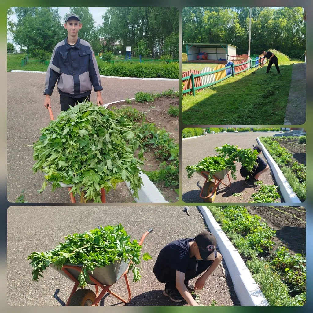 Каникуллар булуга карамастан, мәктәп бакчасында, балалар һәм укытучылар тырышлыгы белән эш тулы көчк