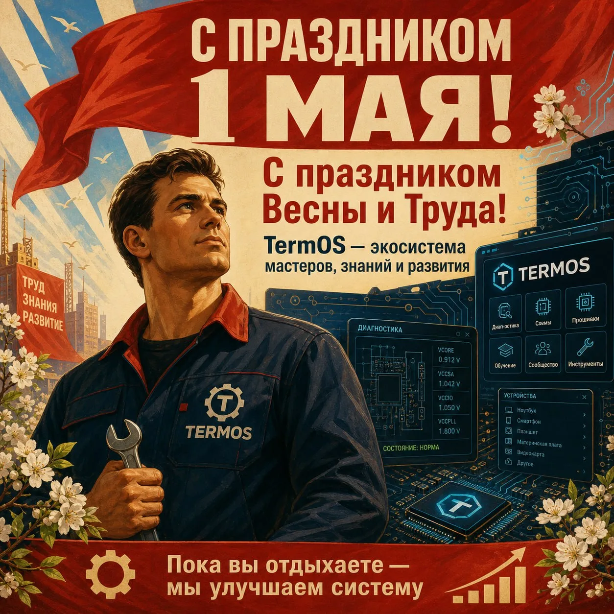 🌿 С праздником 1 Мая, друзья!

Поздравляем всех подписчиков, мастеров и участников экосистемы TermO