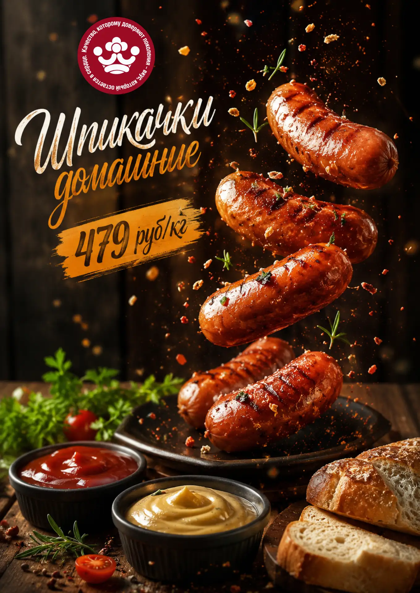 Золотистая корочка, насыщенный мясной вкус, аппетитный аромат - это все наши Домашние шпикачки всего