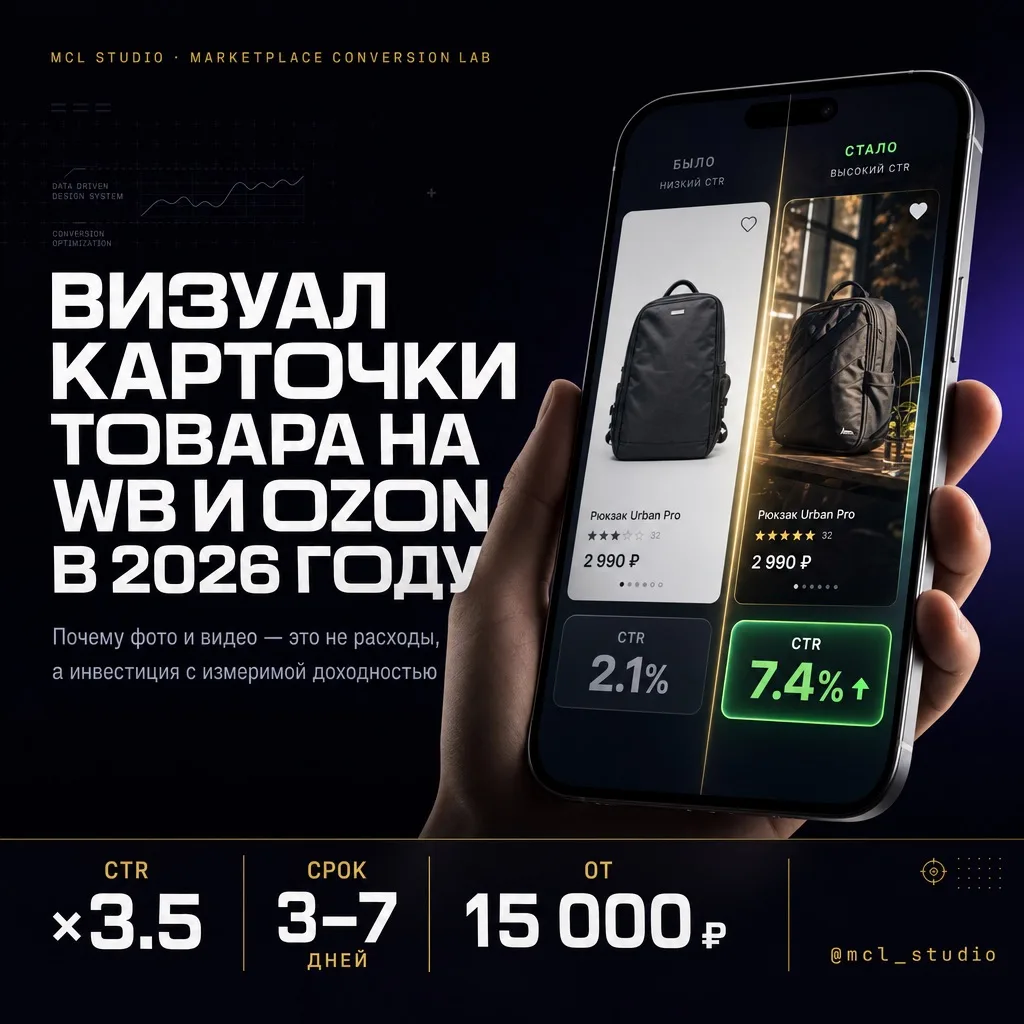 ВИЗУАЛ КАРТОЧКИ ТОВАРА НА WB И OZON В 2026 ГОДУ: ПОЛНЫЙ РАЗБОР
Почему фото и видео — это не расходы,
