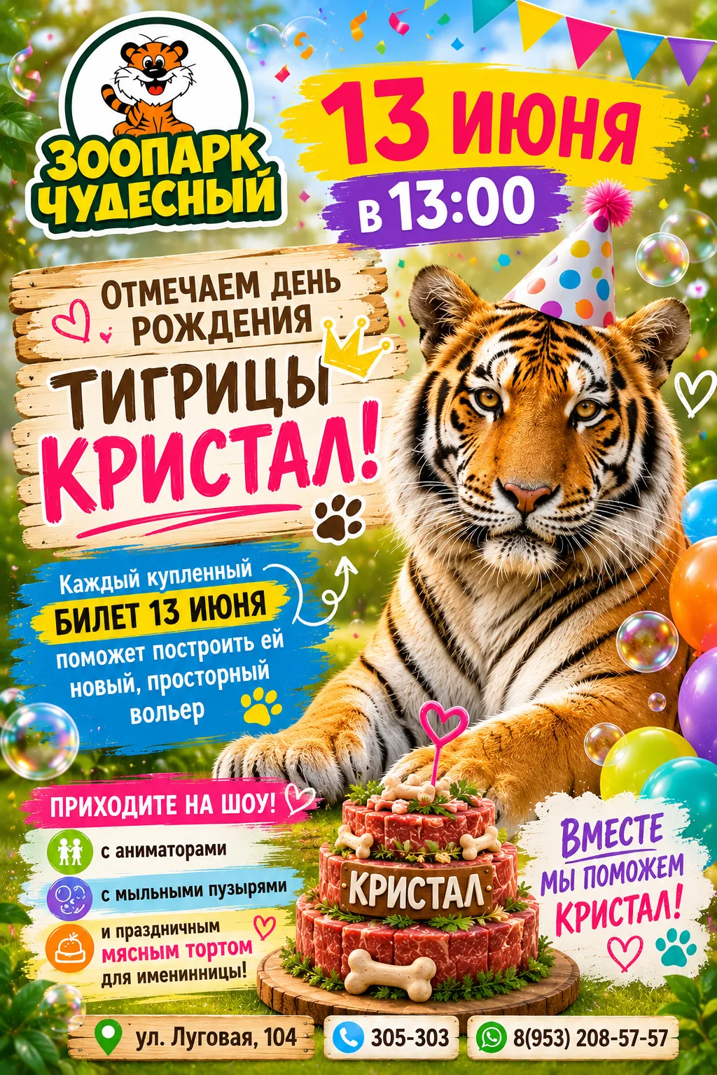 🎉🐯 ДЕНЬ РОЖДЕНИЯ ТИГРИЦЫ КРИСТАЛ! 🐯🎉

13 июня в зоопарке «Чудесный» состоится особенный праздник