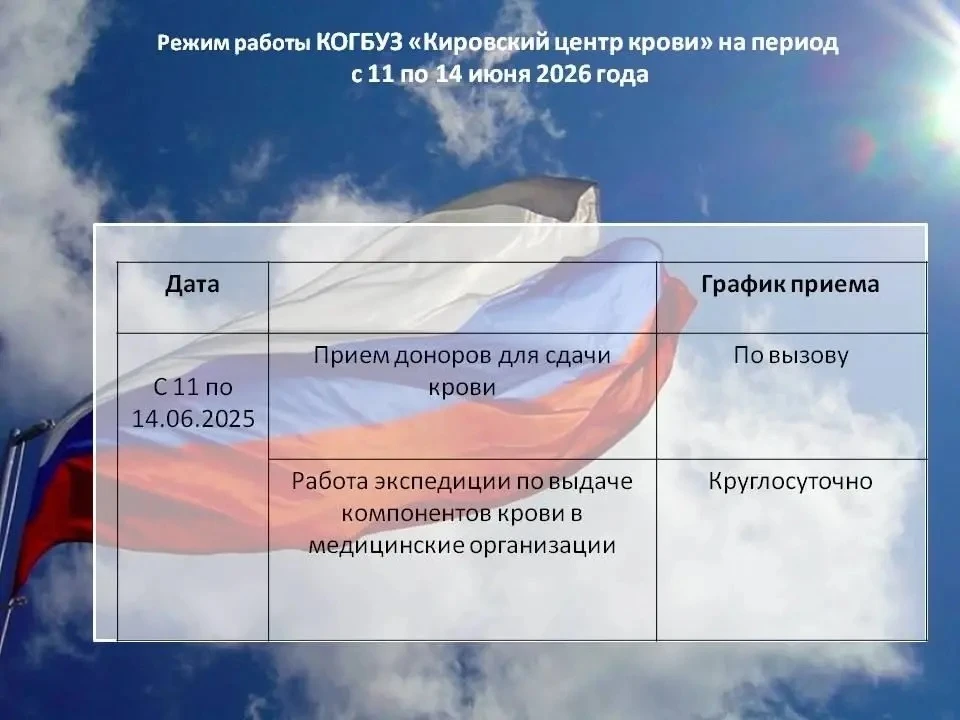 ✅График работы Кировского центра крови в праздники