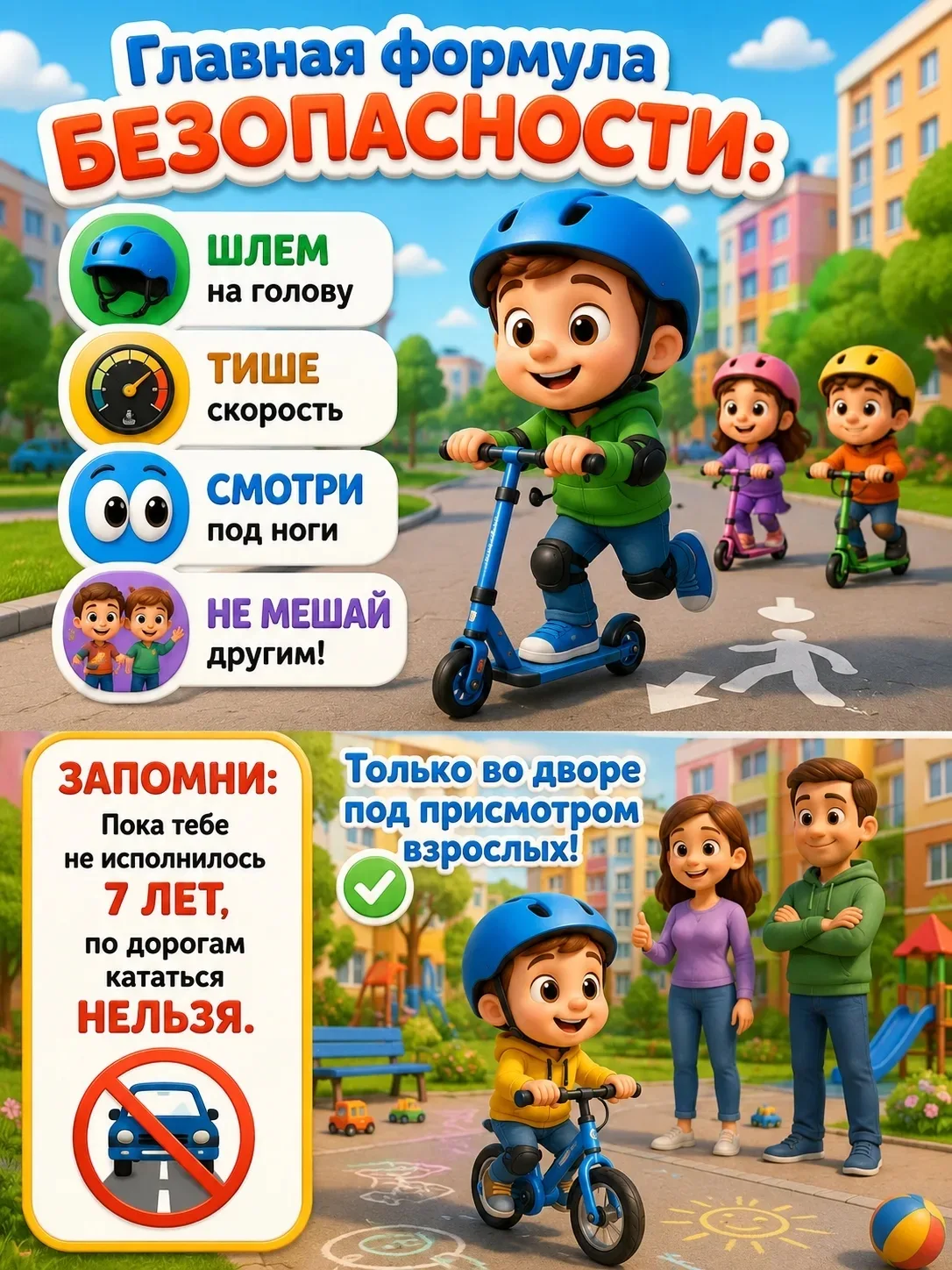 🚴‍♂️☀️ Безопасное лето на самокате и велосипеде!🌟 

Друзья, лето — это время активного отдыха и ве