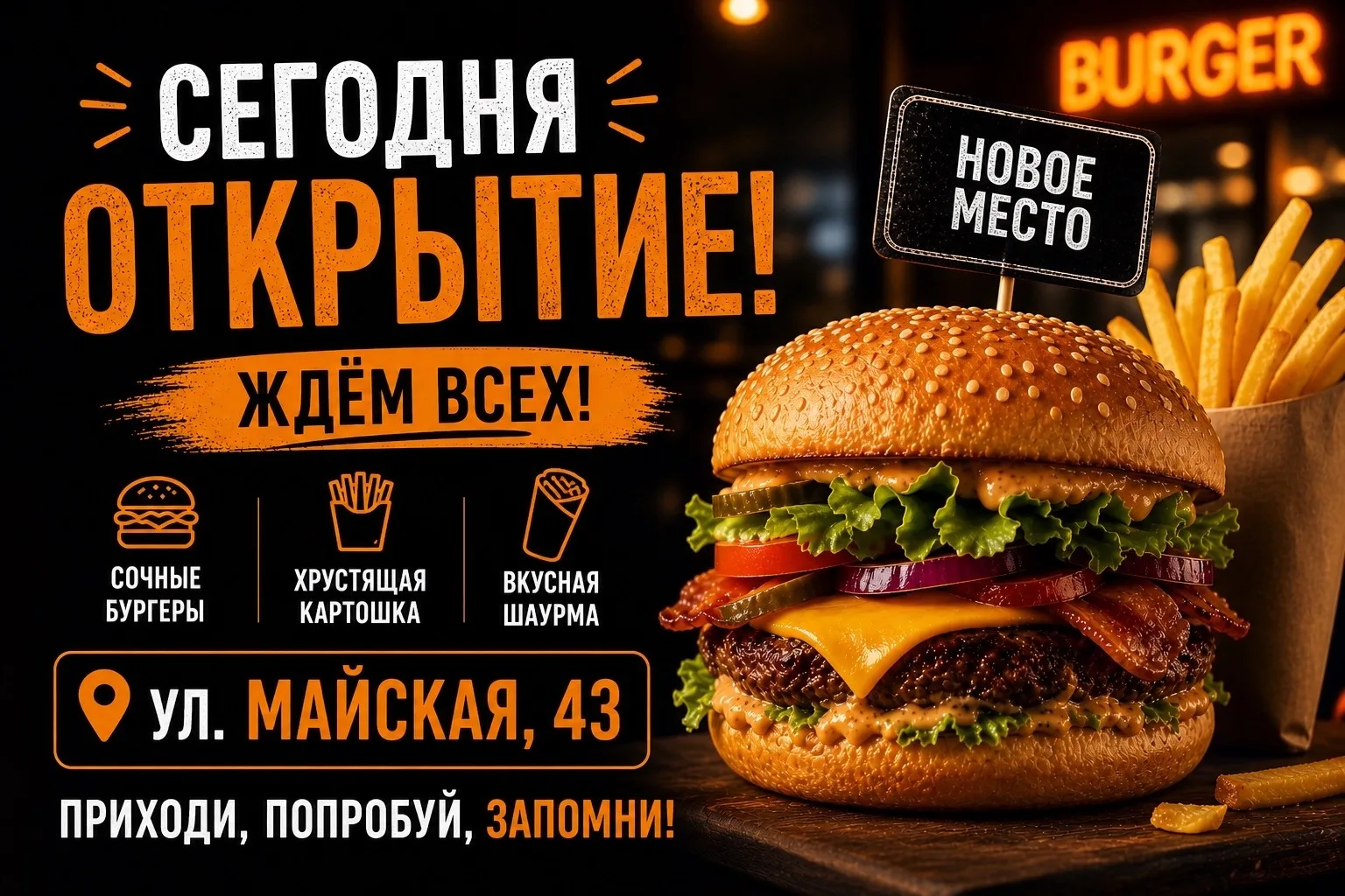 🔥 СЕГОДНЯ ОТКРЫТИЕ 🔥

Мы долго готовились к этому дню…
И наконец готовы показать место, где будет 