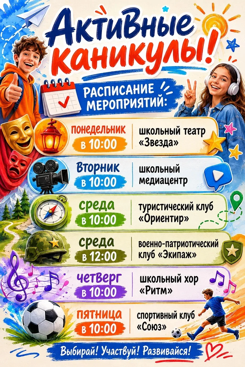 🎉 КАНИКУЛЫ С ПОЛЬЗОЙ! 🎉
С 1 июня по 30 июня в ГБОУ Спецшкола №1 пройдут активные каникулы — время,