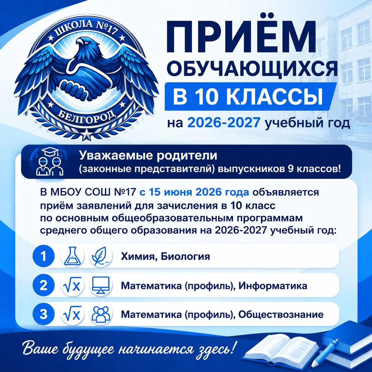 Приём в 10 класс на 2026–2027 учебный год: важная информация для родителей выпускников 9 классов. См