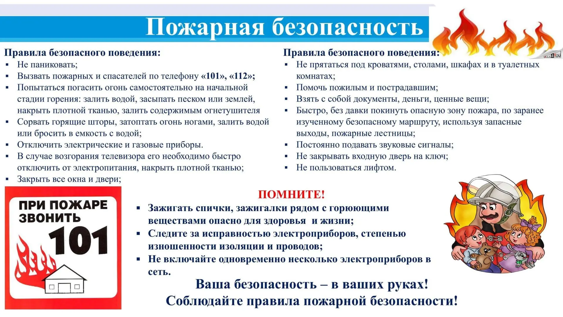 Памятка для родителей и обучающихся по пожарной безопасности.
 
Уважаемые родители!
И еще один важны