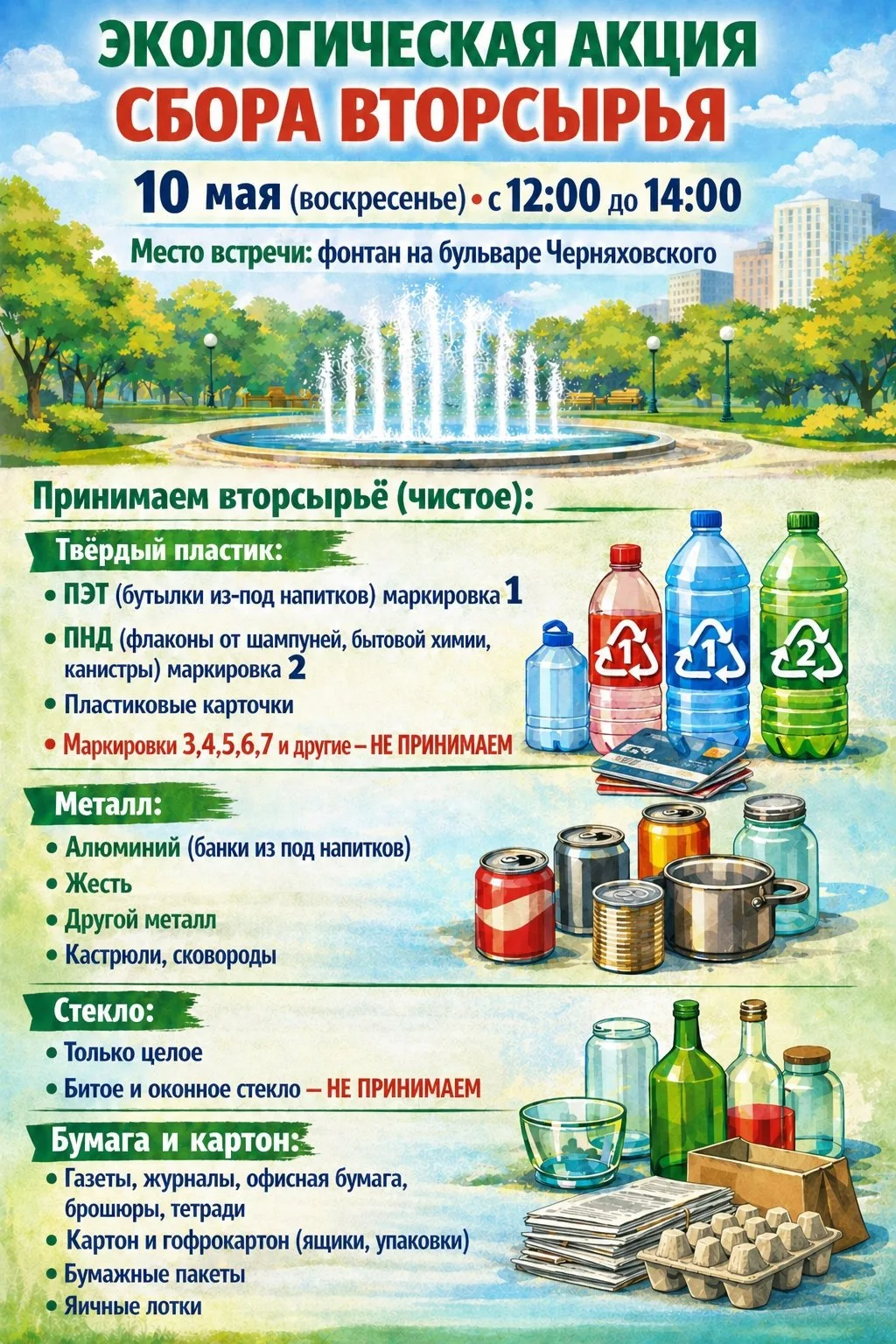 🫶🏻 УЖЕ ЗАВТРА ♻️ 3-Я ЭКОЛОГИЧЕСКАЯ АКЦИЯ СБОРА ВТОРСЫРЬЯ В НОВОРОССИЙСКЕ 💚

🗓 Встречаемся с вами
