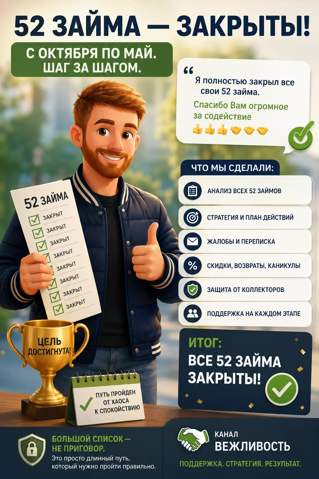 СВОБОДЕН!!!
С ОКТЯБРЯ ПО МАЙ. ШАГ ЗА ШАГОМ.

12 октября человек пришёл к нам с огромным списком микр