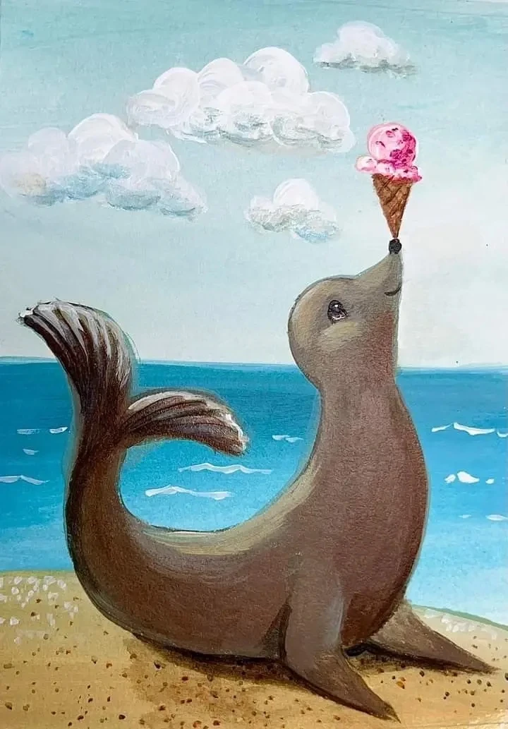 ИЗО-студия 🎨
Сегодня 6 июля в 18:00

Рисуем морского котика с мороженым на море (гуашь)

**Цель:** 