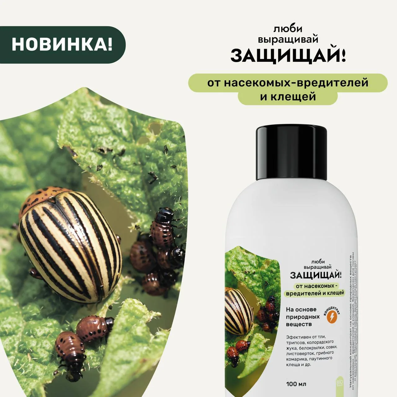 НОВИНКА! Натуральный концентрат от насекомых-вредителей и клещей Защищай! 

У бренда Люби, выращивай